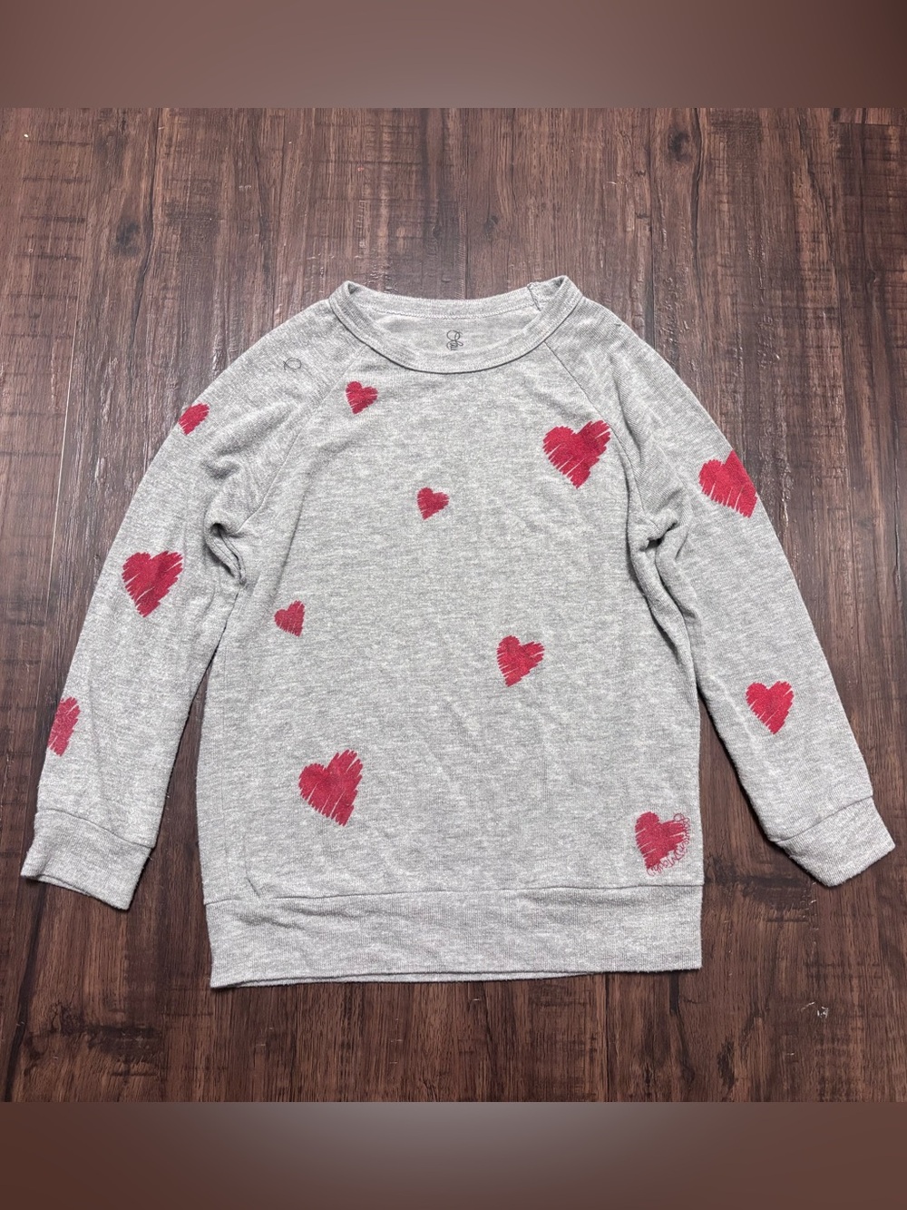 Lauren Moshi Gray Sweatshirt with Red Heart Prints girls 8